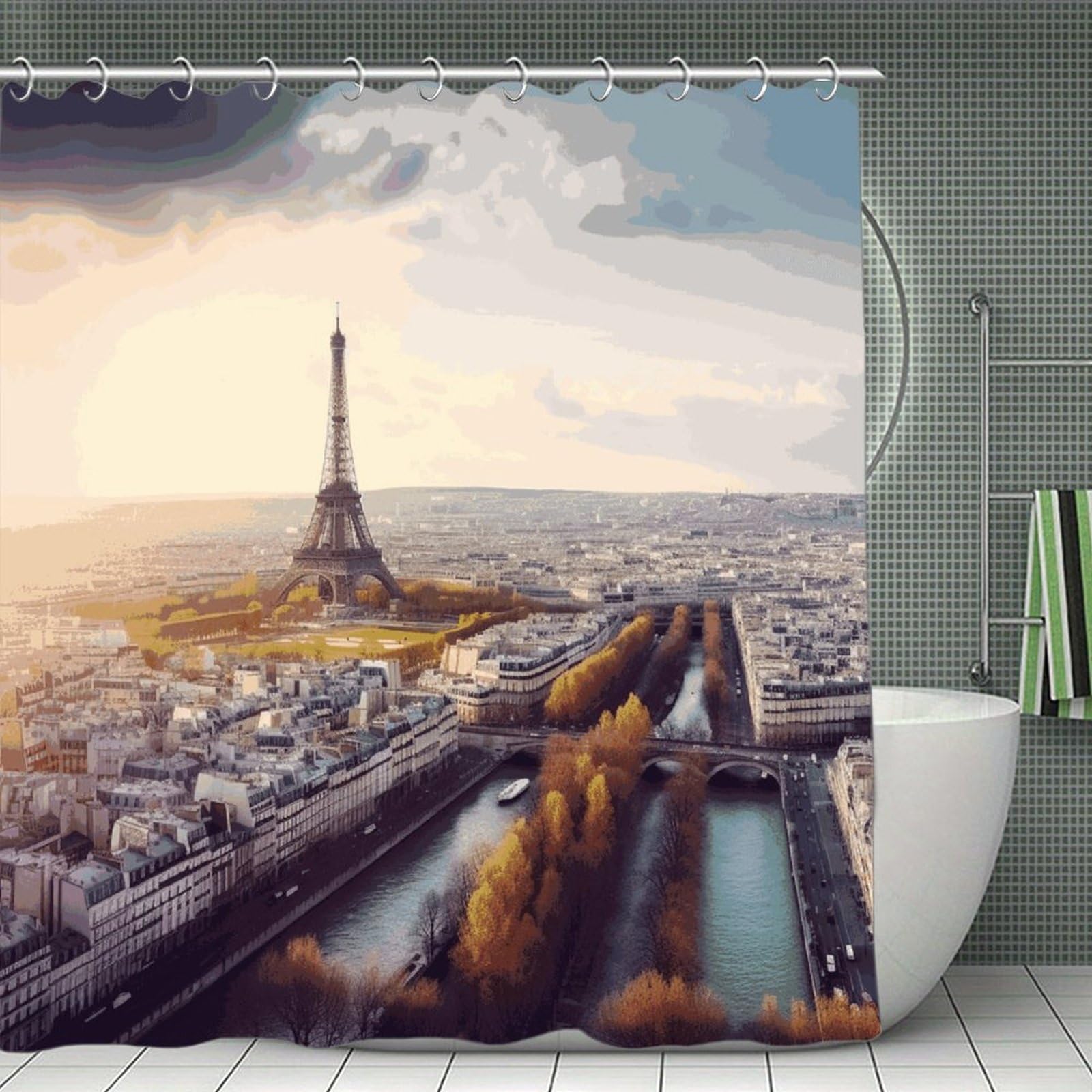 VstaDank Aerial View of Paris Cityscape Shower Curtain 71x71 Heavy Duty Polyester Cloth Bath Curtain with Hooks Thick Waterproof Shower Liner Fun Magic Decorative Bathroom Curtains for Bathtub