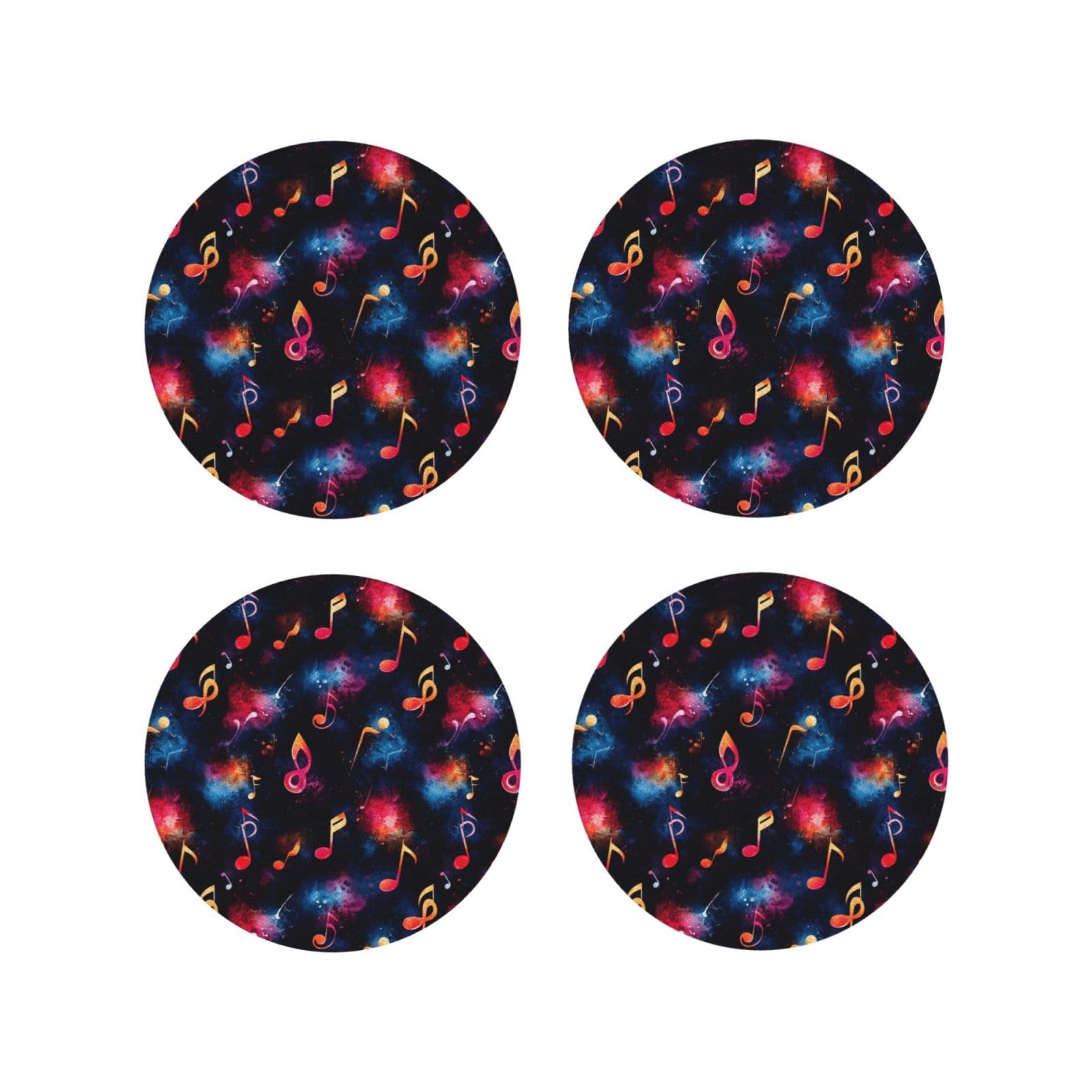 Smazdfxx Women's As Pic Leather Coasters Set Of 4 - Rainbow Notes Print Lightweight Drink Coasters For Desk