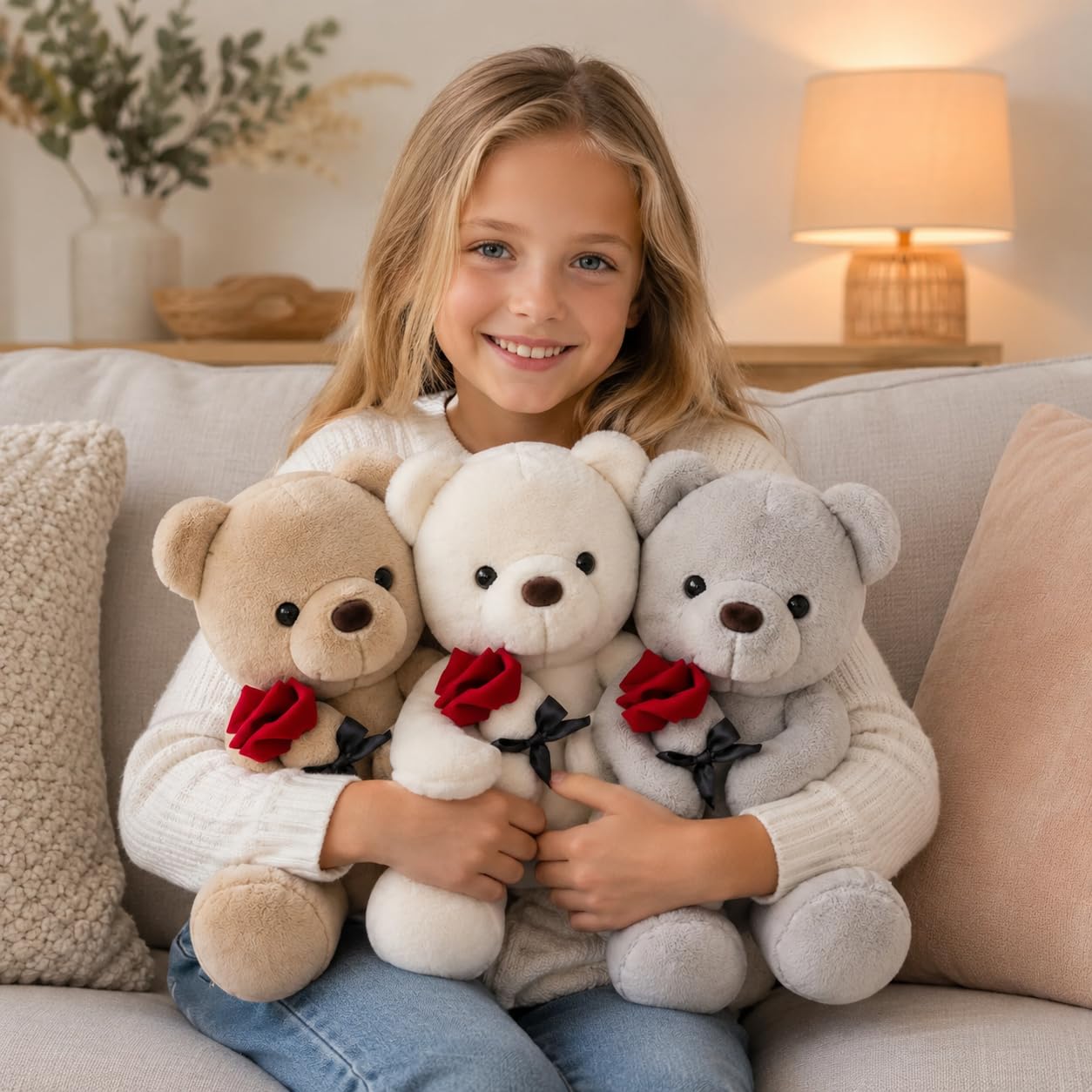 Orsacchiotto peluche con rosa, simpatico peluche giocattolo, idea regalo per bambini, ragazzi, ragazze, compleanno, Natale, San Valentino (45 cm, marrone)