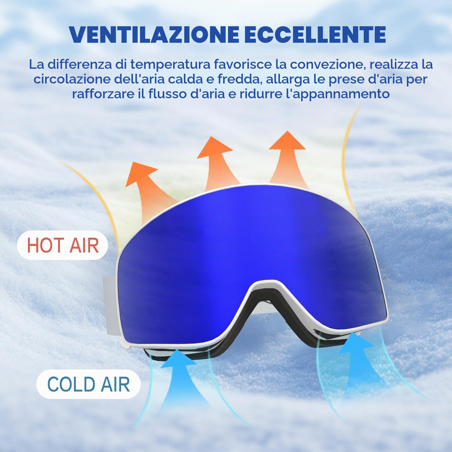 YH212 - Occhiali da sci per uomo e donna, magnetici da snowboard, anti-appannamento, protezione UV, per sci, sport invernali