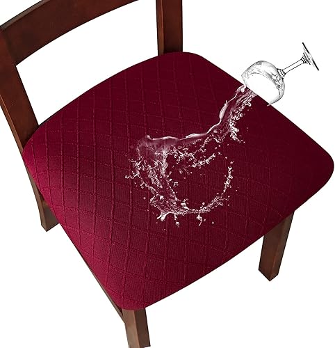 Genina Fundas de asiento impermeables para sillas de comedor, fundas para sillas de comedor, fundas para sillas de cocina (rojo vino, 4 piezas)