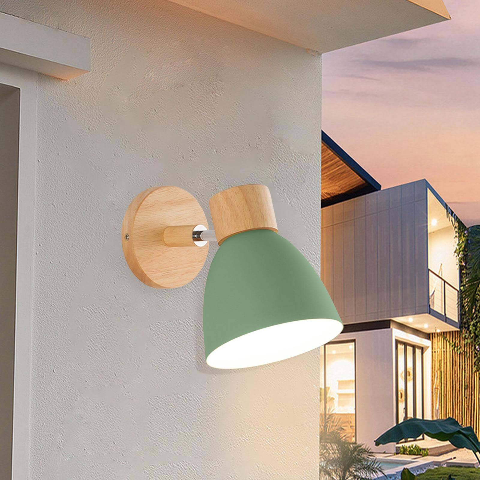 Fenteer Moderne minimalistische Wandlampe Holz E27 Macaron Nachttischlampe Wandleuchten für Restaurant Aufenthaltsraum Gang Home Beleuchtung, Grün