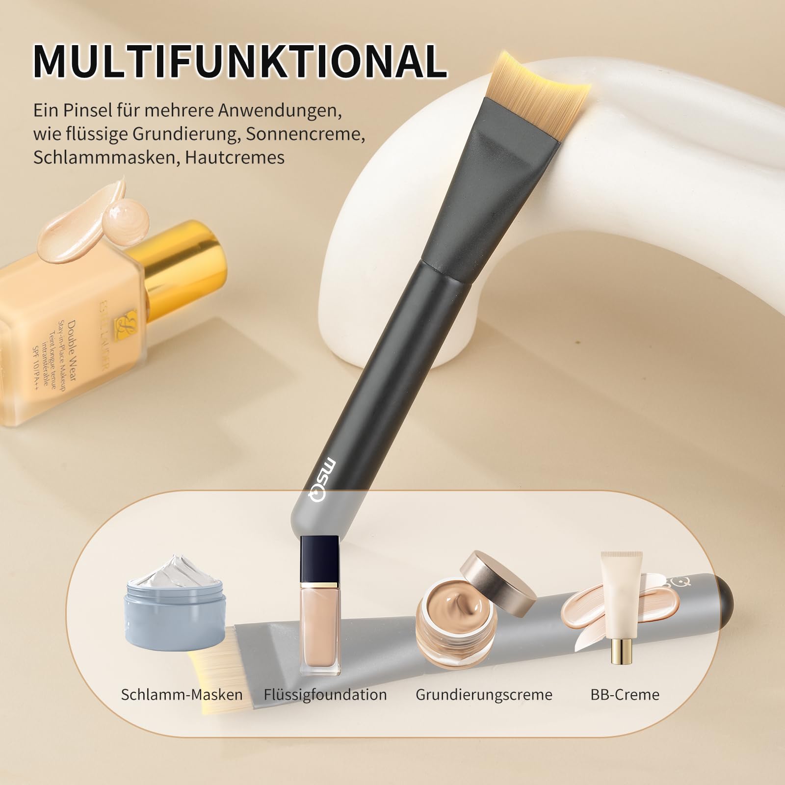MSQ 1 brocha para base de maquillaje, ultrafina, para maquillaje líquido