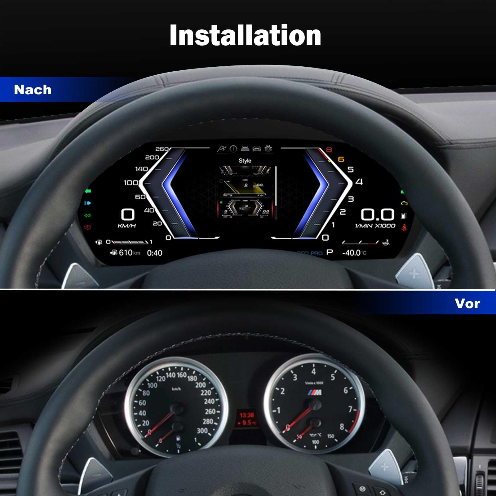 Tachimetro Digitale LCD 12,3" per BMW 5 Serie E60 E61 X5 E70 X6 E71 CiC CCC Plug & Play HD Display