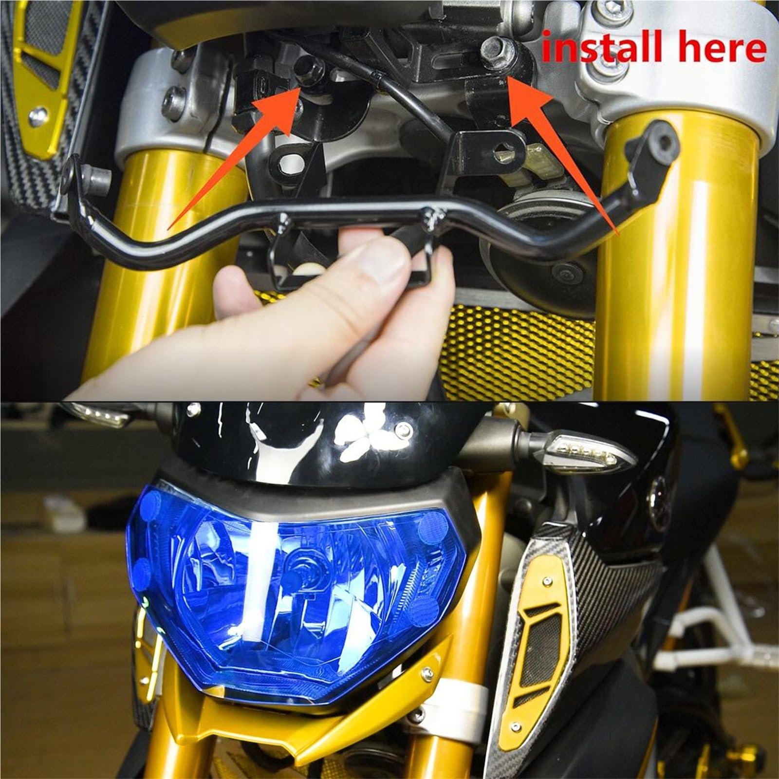 Front Bumper Splitter dachowy Pasuje do Yamaha MT09 FZ09 2014-2016, przedniego górnego owiewki reflektora, uchwytu mocującego spojlera