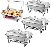 MRIISEL 4 Pack 9QT Stainless Steel Chafing Dishes Buffet Warmers with Folding Stackable Frame for Weddings Parties Catering