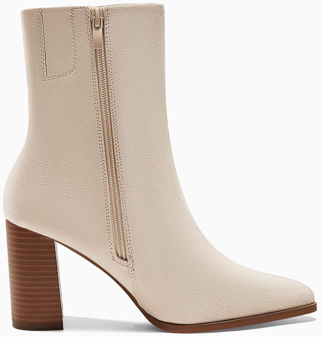 Coutgo Womens Ankle Boots Pointed Toe Chunky Stacked Heel Side Zipper Dress Fall Booties Shoes - Image 4