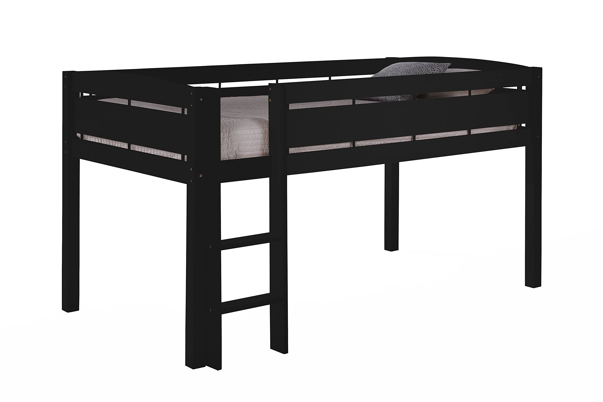 Storkcraft Canwood Whistler Junior Loft Bed in black, shown in a room setting.