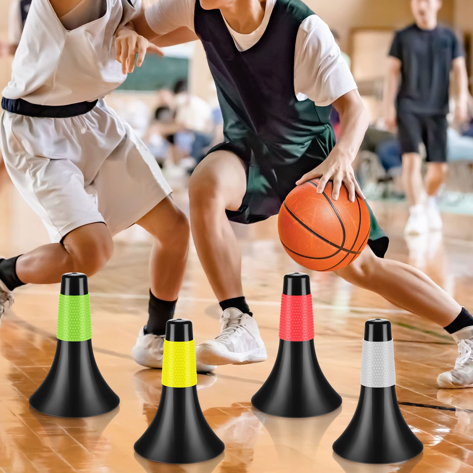 Confezione da 12 coni di marcatura flessibili per allenamento di agilità, 22,9 cm, con borsa per il trasporto, coni da allenamento per calcio, basket, allenamento, in plastica, per esercizi di agilità