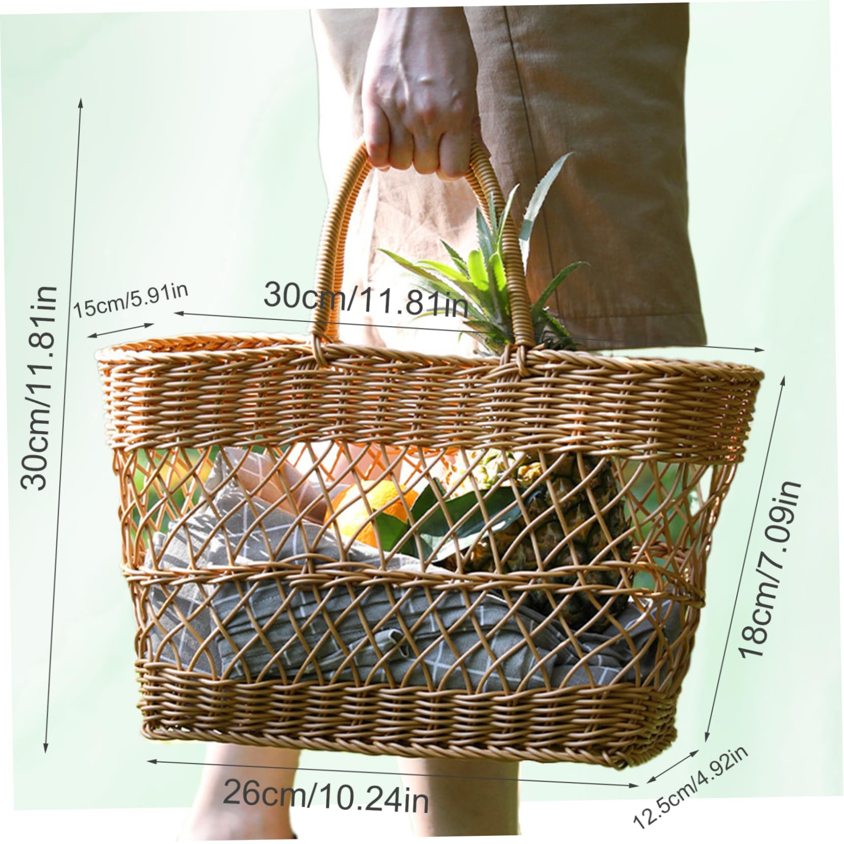 Cestino da picnic in vimini, cestino da picnic, borsa scavata in rattan, per raccogliere snack, frutta, uova, per campeggio, attività all'aperto