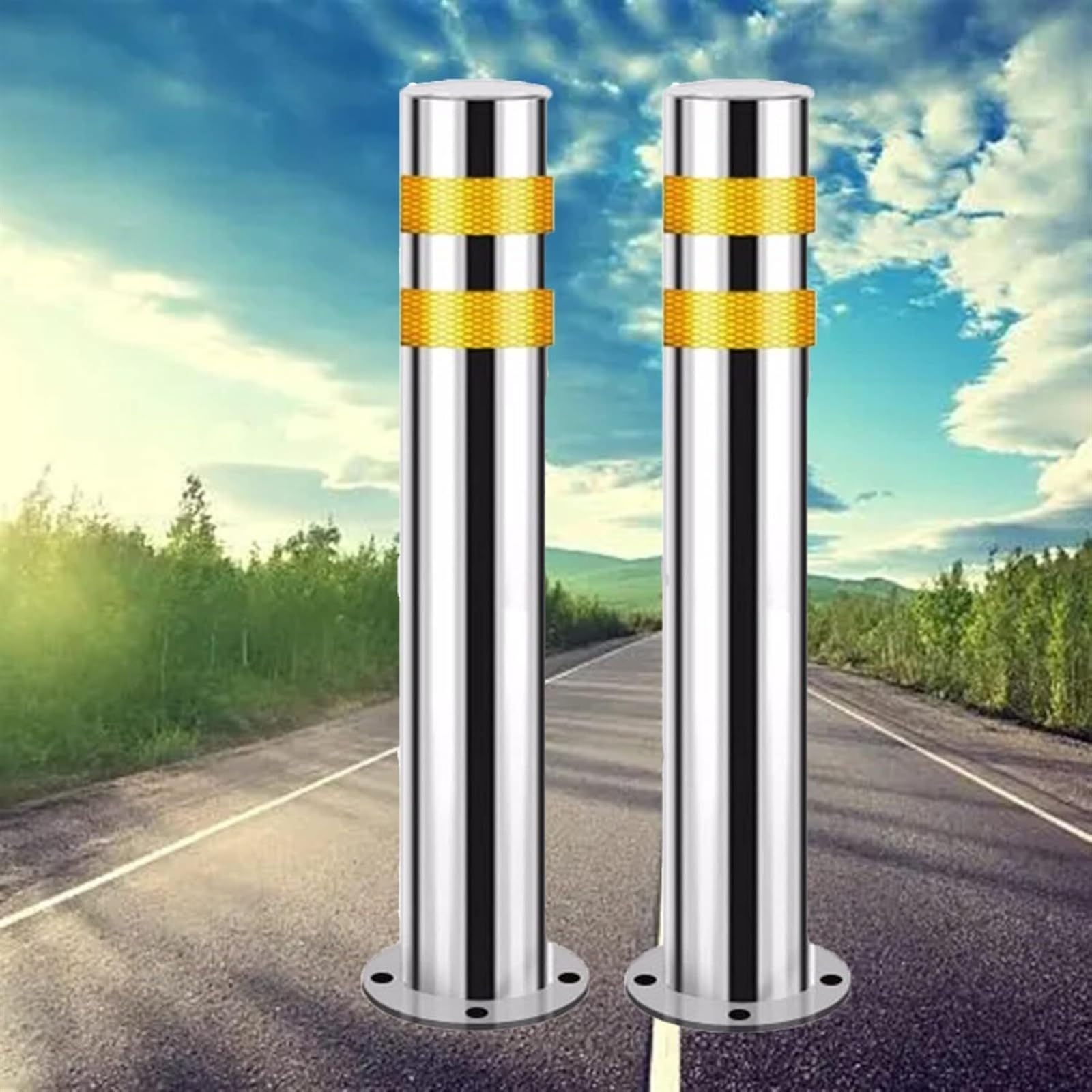 WOTZOV Traffic Delineator Post Cone, Stainless Steel Barrier Reflective Tape Parking Post,Bollard Stanchion Post For Traffic Control, Driveway Barrier,2 Pack 75cm(29.5in)