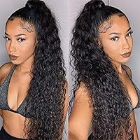 Vista 4 de Extensiones de cabello humano 100 % real, cola de caballo envolvente, ondas de agua, pasta mágica, natural, ondulado, rizado profundo, para mujeres