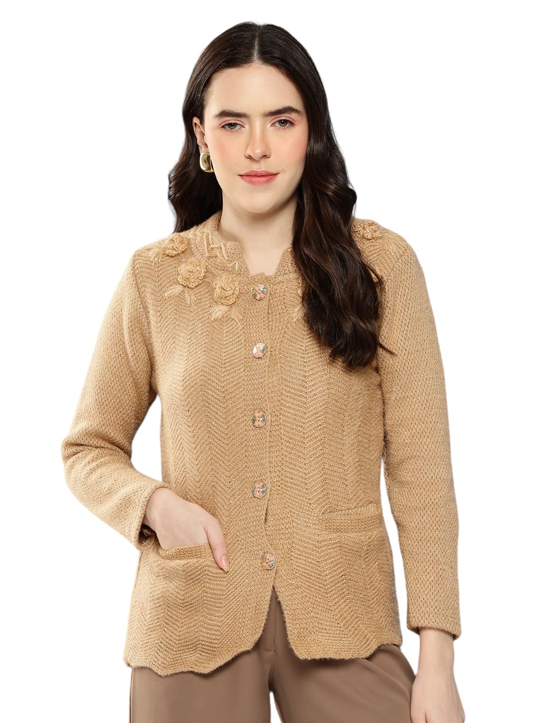 aarika Womens Casual Wear Brown Colour Solid Woolen Cardigan-picture-32