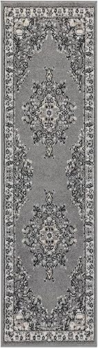 Miniatura 2 de Antep Rugs Oriental - Alfombra tradicional de 2 x 10 con medallón para interiores Siesta (gris beige, 2 x 10 pies)