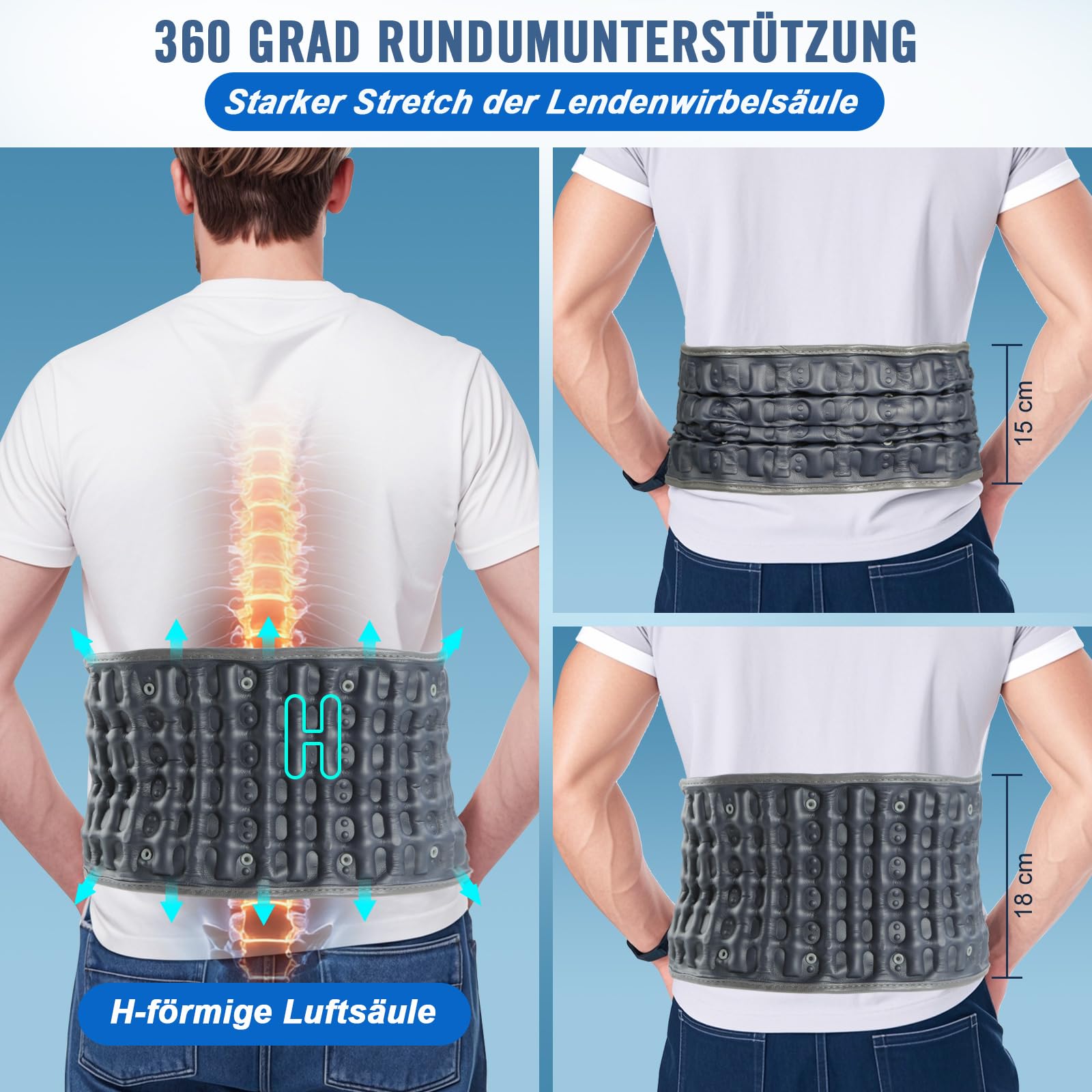 HONGJING Dekompressions-Rückengürtel mit elektrischer Pumpe zur Linderung von Rückenschmerzen, aufblasbare Lendenstütze zum Heben, Einheitsgröße für Taillen 29–49 Zoll