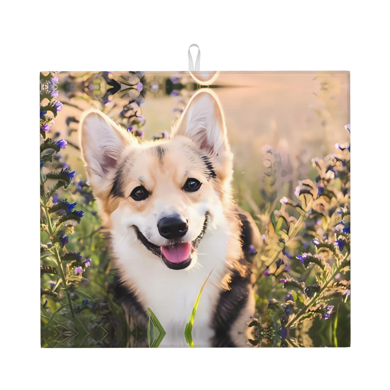 WHJSHOP Dog Prints Kitchen Drying Mat – Absorbent Dish Throw for Countertops, Quick-Dry Non-Slip Layer with Colorful Prints, Ideal Housewarming Gift