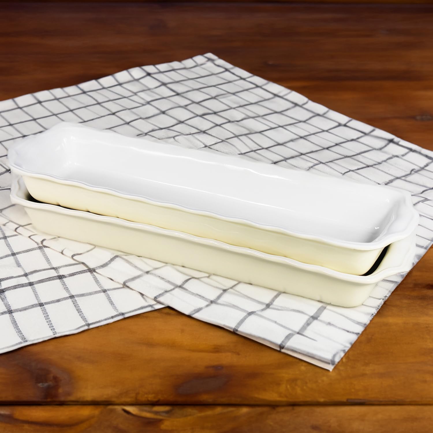 15" x 3.5" Ceramic Loaf pan, Set of 2, 27 OZ Rectangle Bakeware Baking Supplies Heritage Loaf Pan - Relatively long, for Cake Bread Meatloaf and More, Cream olor - Image 8