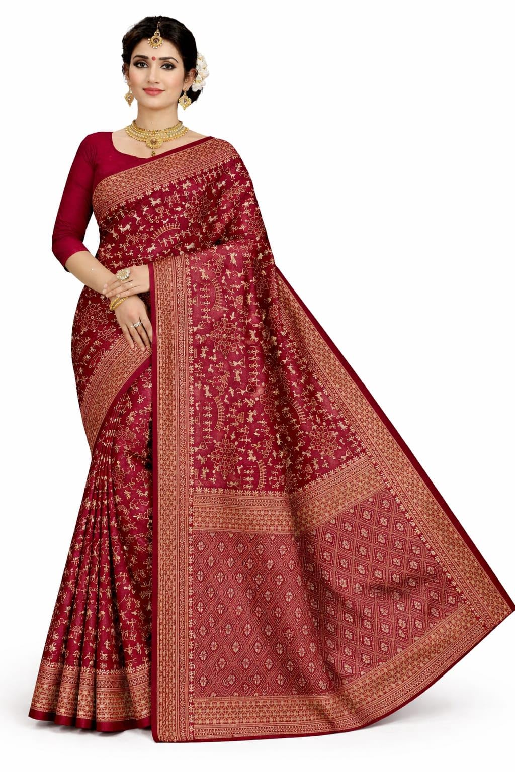 Ninety One Textile Soft Silk Saree, Cotton Silk, Lightweight, Red-picture-29