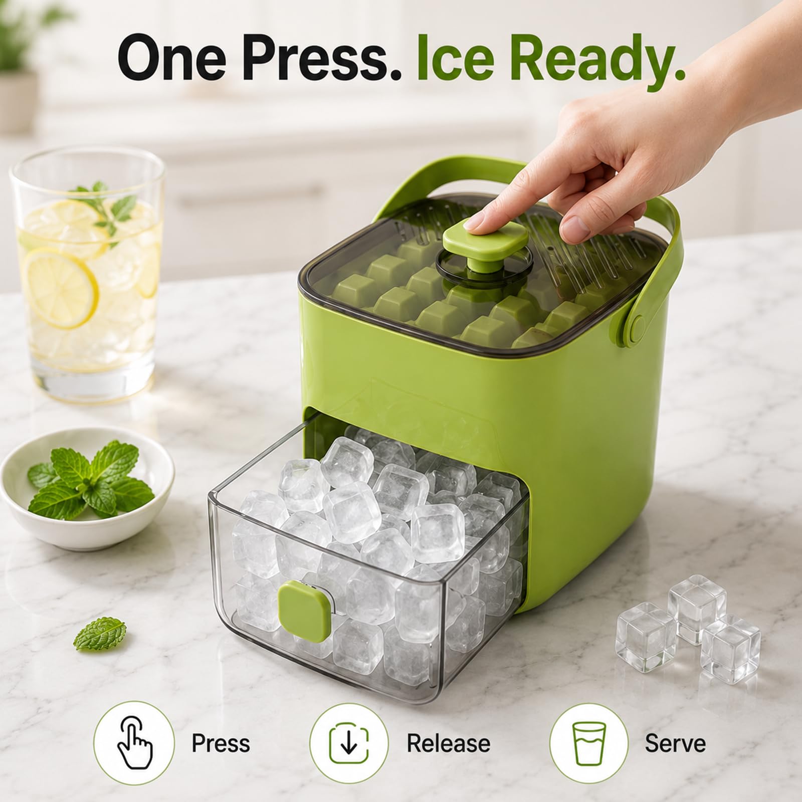 Piccola macchina per cubetti di ghiaccio, 48 cubetti di ghiaccio, semplice pressione per sciogliere il ghiaccio, raffreddare cocktail, whisky, caffè, cubetti di ghiaccio con contenitore per cubetti di