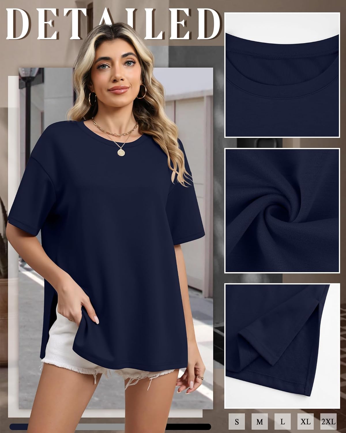 3 Pack Womens Oversized T Shirts Half Sleeve Side Split Shirt Crew Neck Loose Fit Casual Top Workout Gym Basic Tee