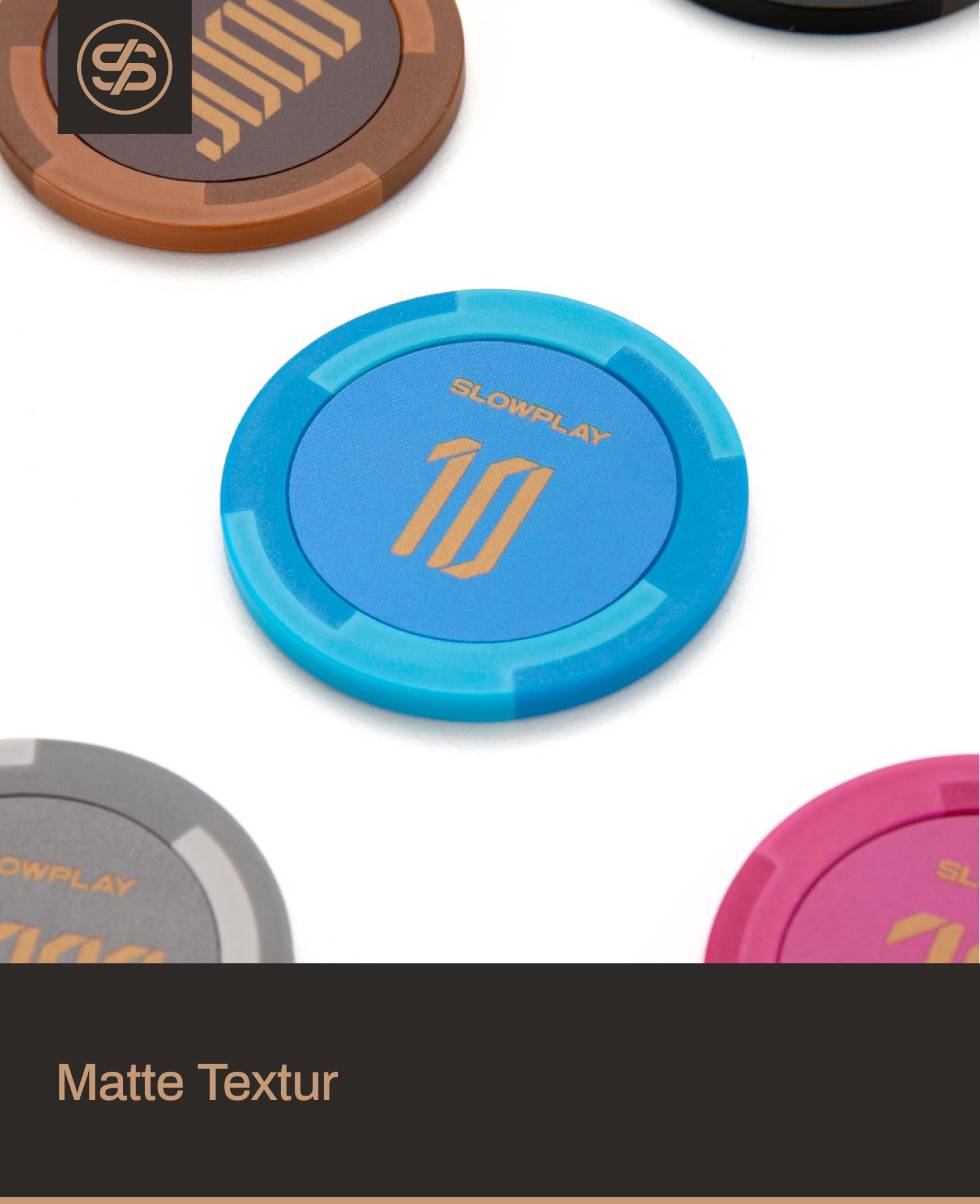 SLOWPLAY Godel Ton-Pokerchips, 14 Gramm Schwerer Tonverbundstoff, 40mm große Chips in Großpackung, 50er-Pack in Gold ohne Werte - 4
