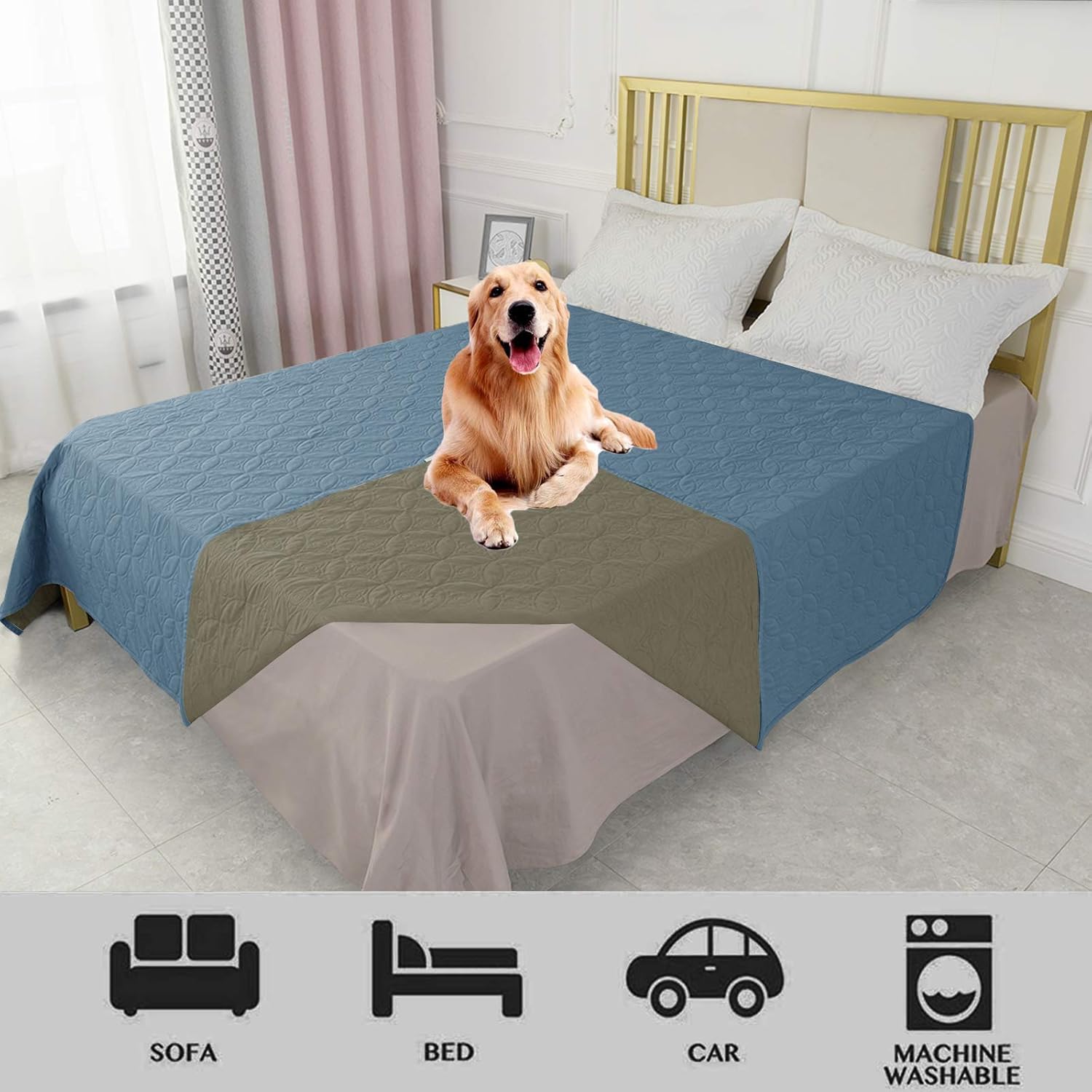 Tuffeel Waterproof Dog Bed Cover Pet Blanket for Furniture Bed Couch Sofa Reversible (52x82 Inches, Blue+Green) : Pet Supplies