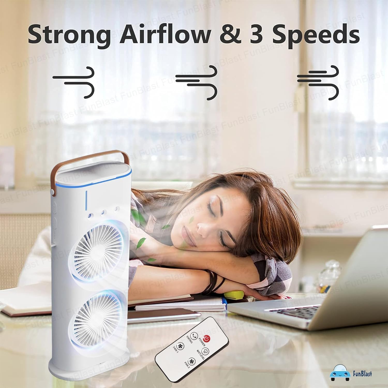 Orca INTERNATIONAL CO.Ventilatore portatile a doppia estremità con dispositivo di raffreddamento, ricaricabile tramite USB, mini ventola di raffreddamento da tavolo per ufficio, con spray d'acqua,