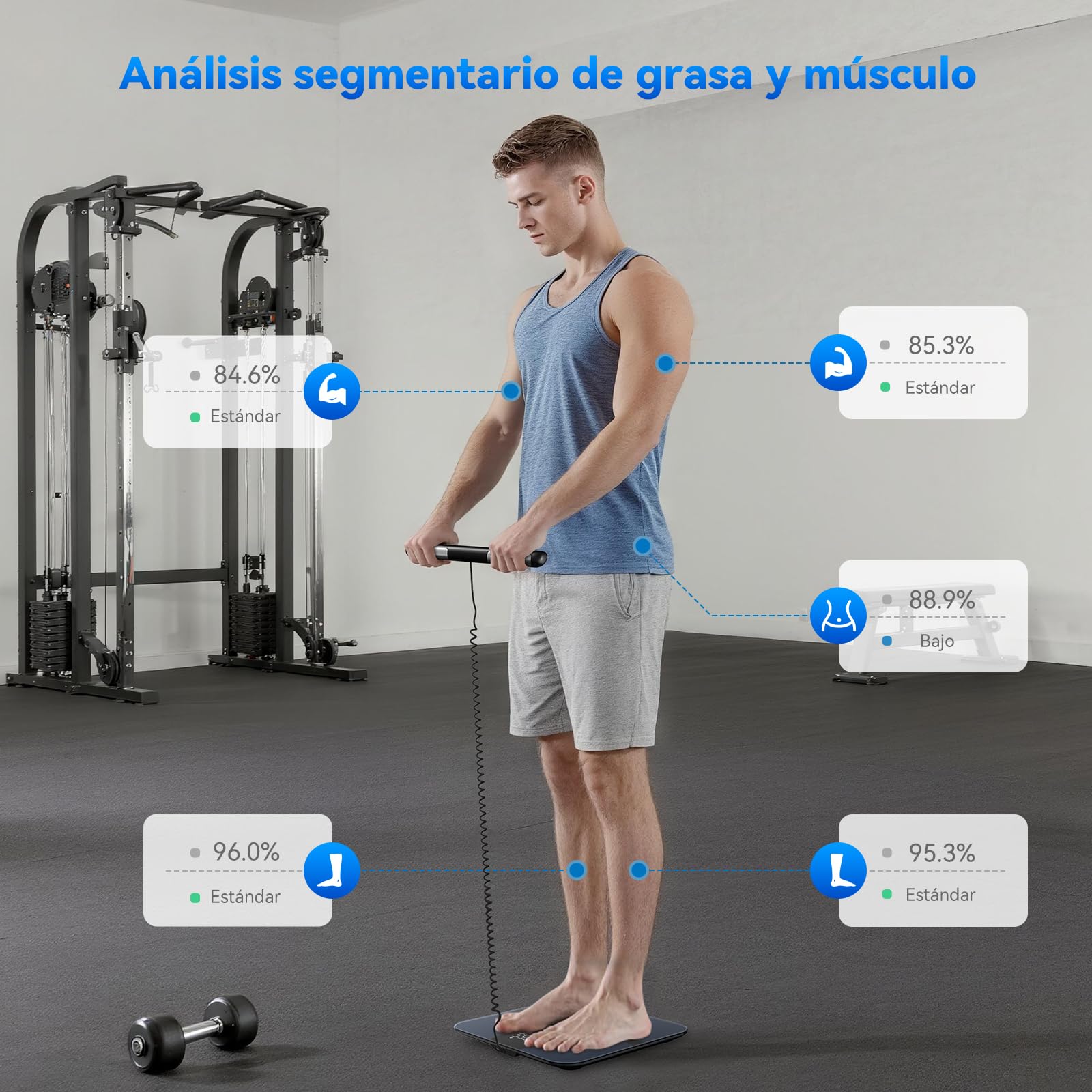Lepulse Bascula Bioimpedancia 8 Electrodos, Digital Bascula Grasa Corporal y Muscular Recargable con Pantalla Grande, Precision Bascula de Baño Grasa Corporal Balanza Inteligente con 20 Mediciónes