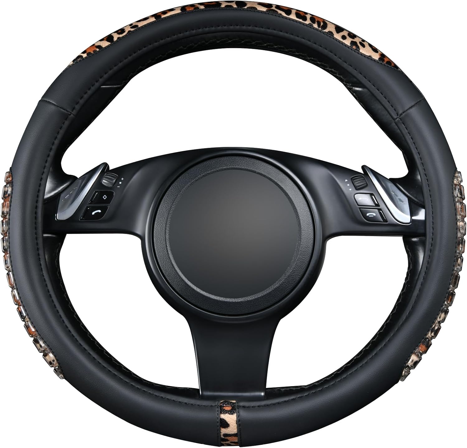 Flying Banner car Steering Wheel Cover Gel Massage Velvet Cool Warm Universal Size 15 inches SUV Truck Anti Slip Odorless Summer Winter (Black Brown Leopard Print, Gel Massage) - Image 2