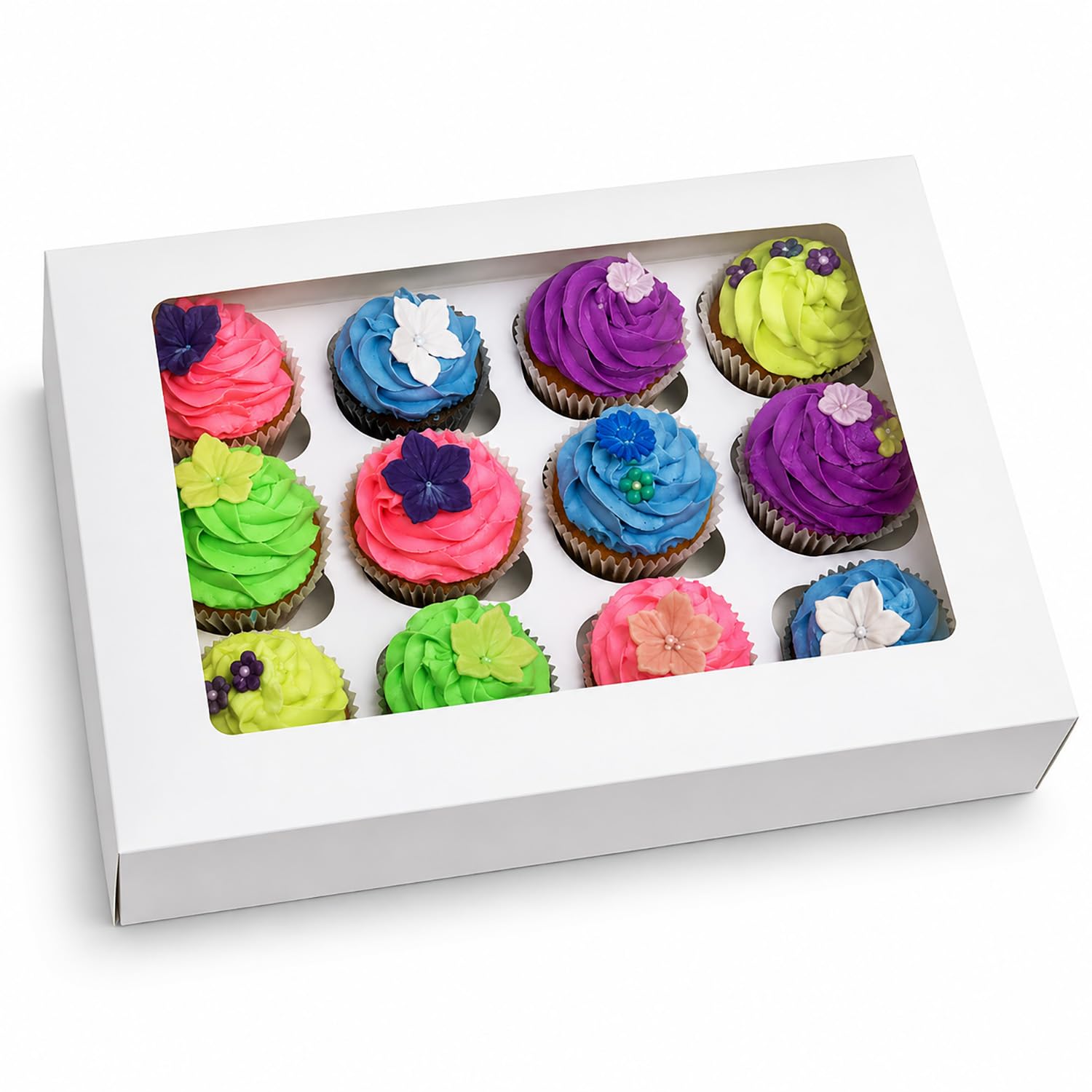LARRYROO 12 Hole Cavity Windowed Cupcake Boxes With Removable Inserts | Pack of 10 | 33cm x 24cm x 7.5cm | Ideal For Muffins, Cup Cakes, Desserts