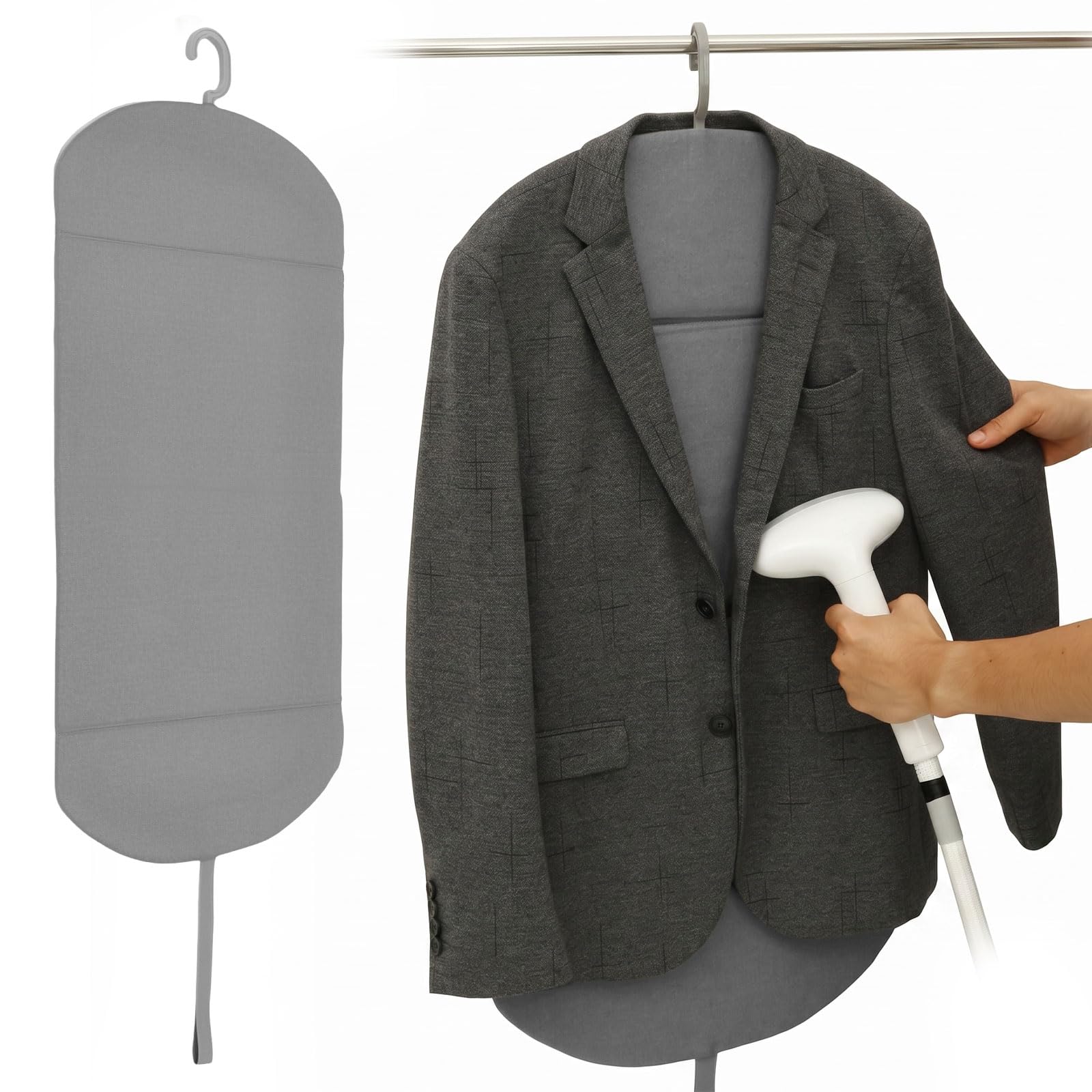 Foldable Steam Board with Hanging Hook for Handheld Garment Steamers, Heat Resistant Steaming Mat for Clothes, 85 x 41 cm(Grey)