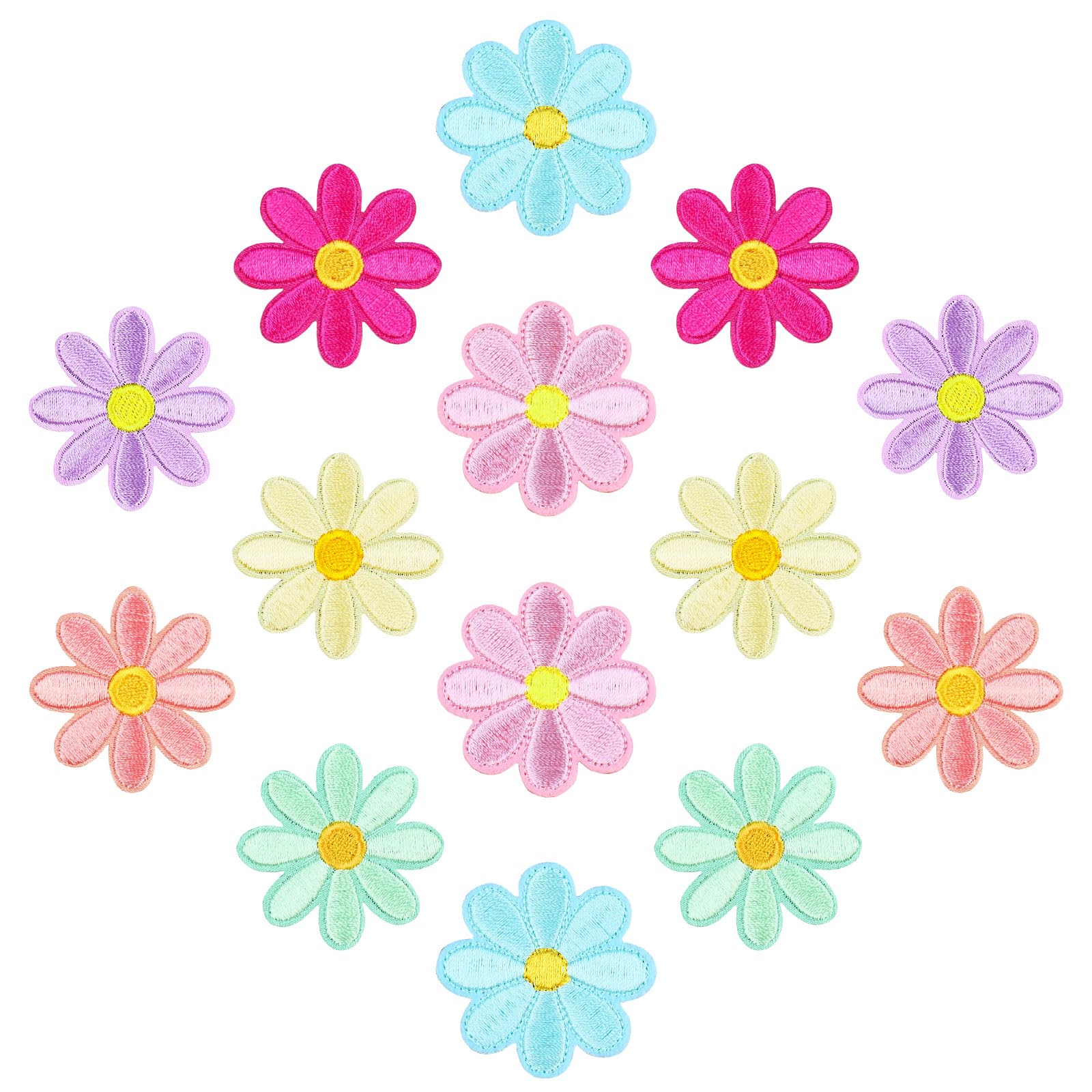 14Pcs Assorted Flower Iron on Patches,Sew On Patches Set,Colorful Daisy Embroidered Applique for Clothing,Jeans,Jackets,Bags,Hats,1.5x1.5inch,7 Colors