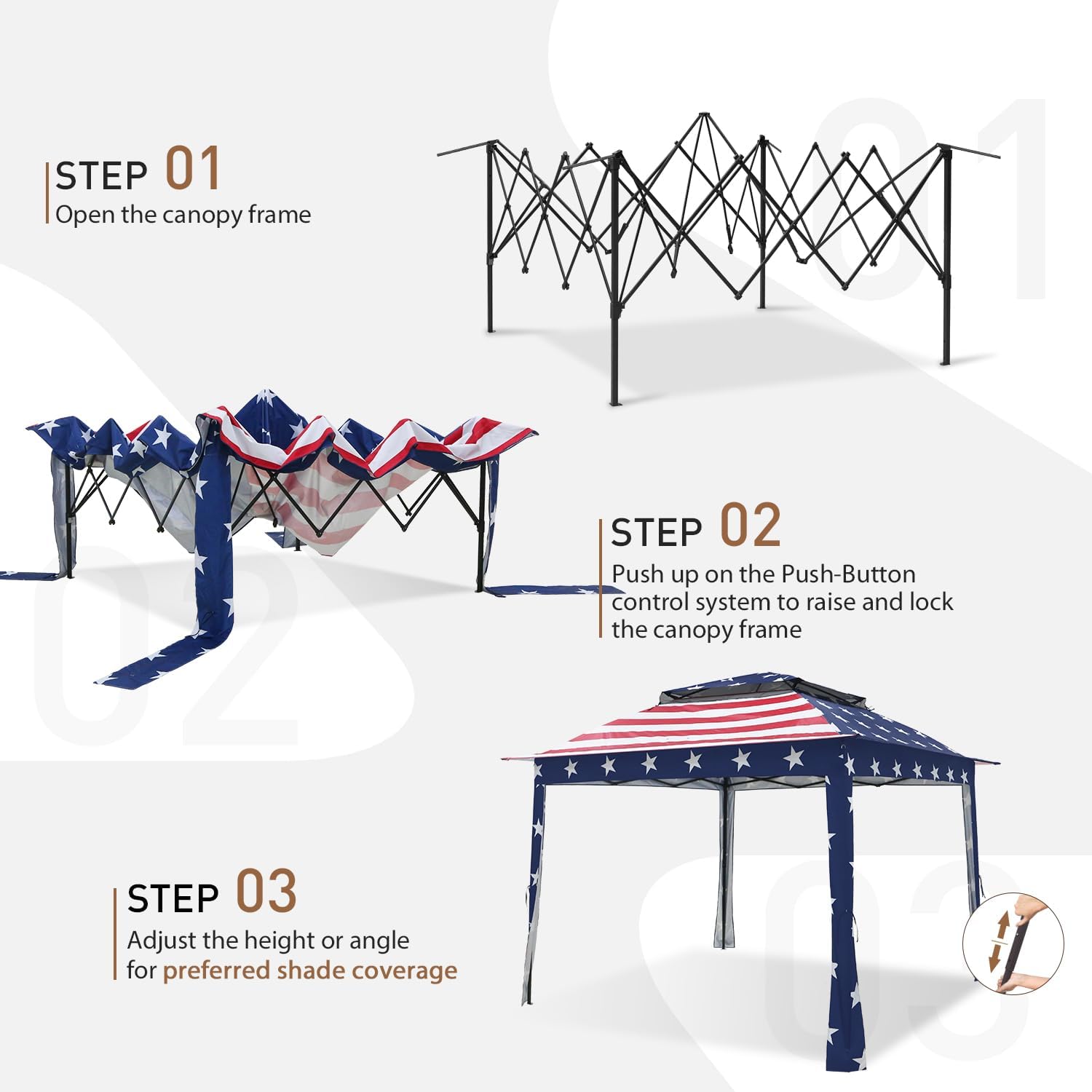 COOS BAY 11x11 Pop Up Gazebo with Mesh Netting, Instant Outdoor Canopy Tent, Water Resistant Shelter with UPF 50+ UV Protection, 121 Sq Ft Coverage, American Flag