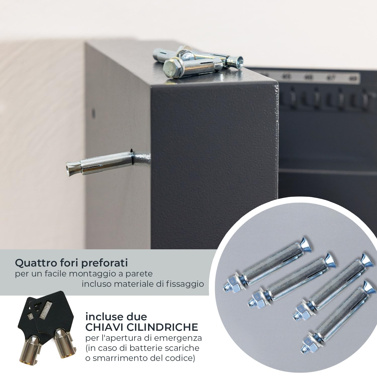 HMF Cassaforte Portachiavi con codice numerico, Armadietto Portachiavi con serratura elettronica | 30 ganci | 30 x 28 x 10 cm | Antracite