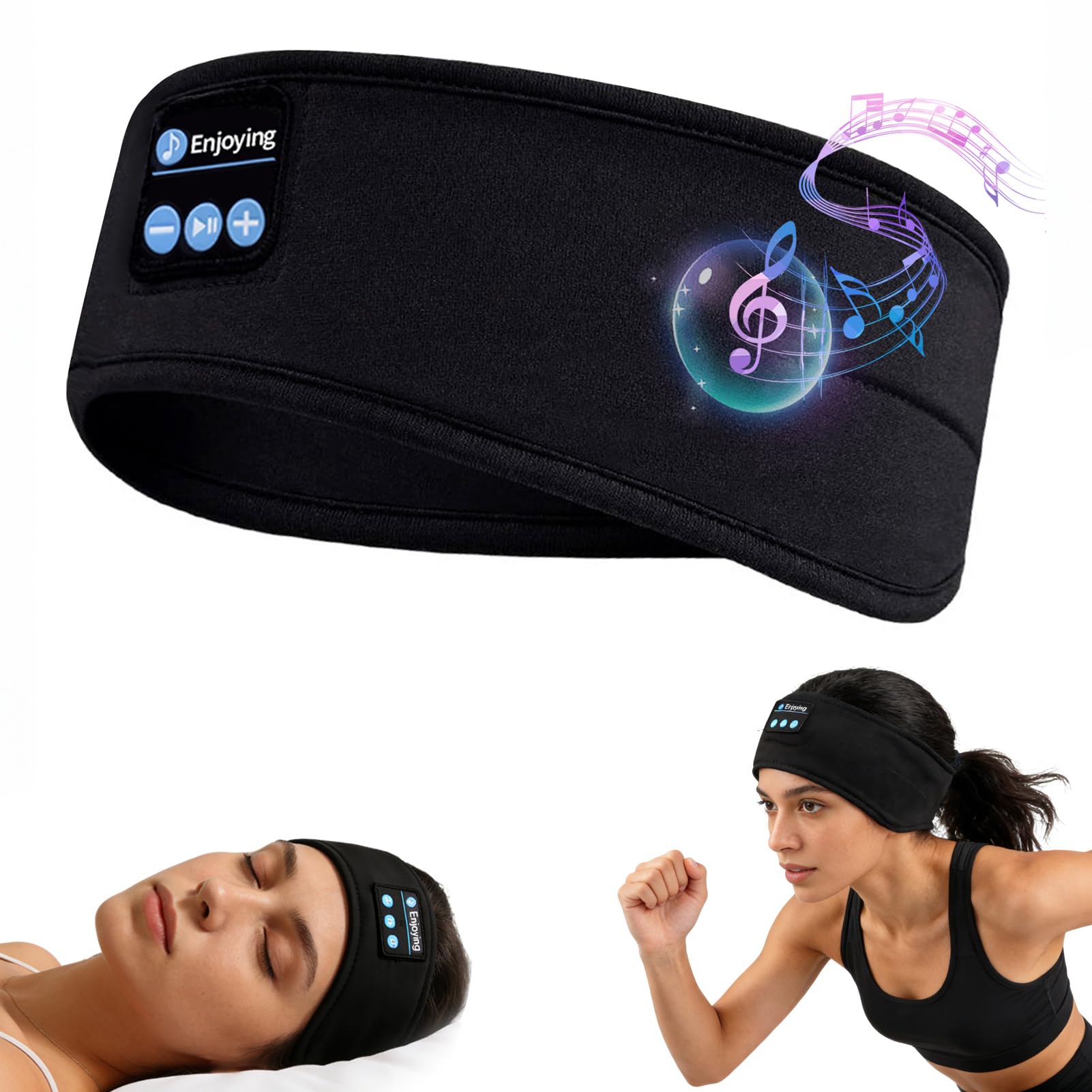Schlafkopfhörer Bluetooth Stirnband Kabellose Schlaf Kopfhörer Schlafmaske für Seitenschläfer HD Stereo Lautsprecher Weich & Waschbar 10+h Laufzeit Geräuschdämpfung für Schlaf Yoga Sport für Männer/Fr
