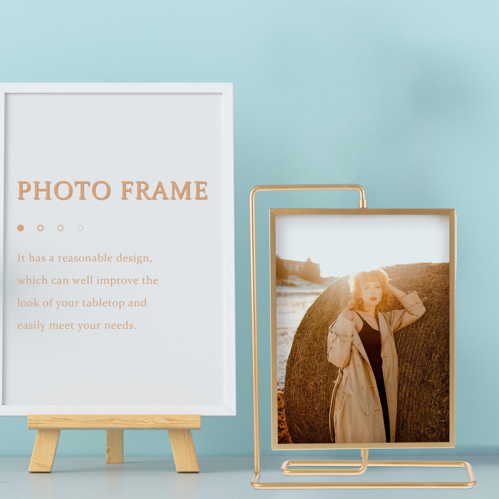 Beaupretty Marco de Fotos Giratorio Metálico Doble Cara Diseño Flotante para Decoración de Hogar y Oficina Soporte Elegante para Fotos Cuadros Originales