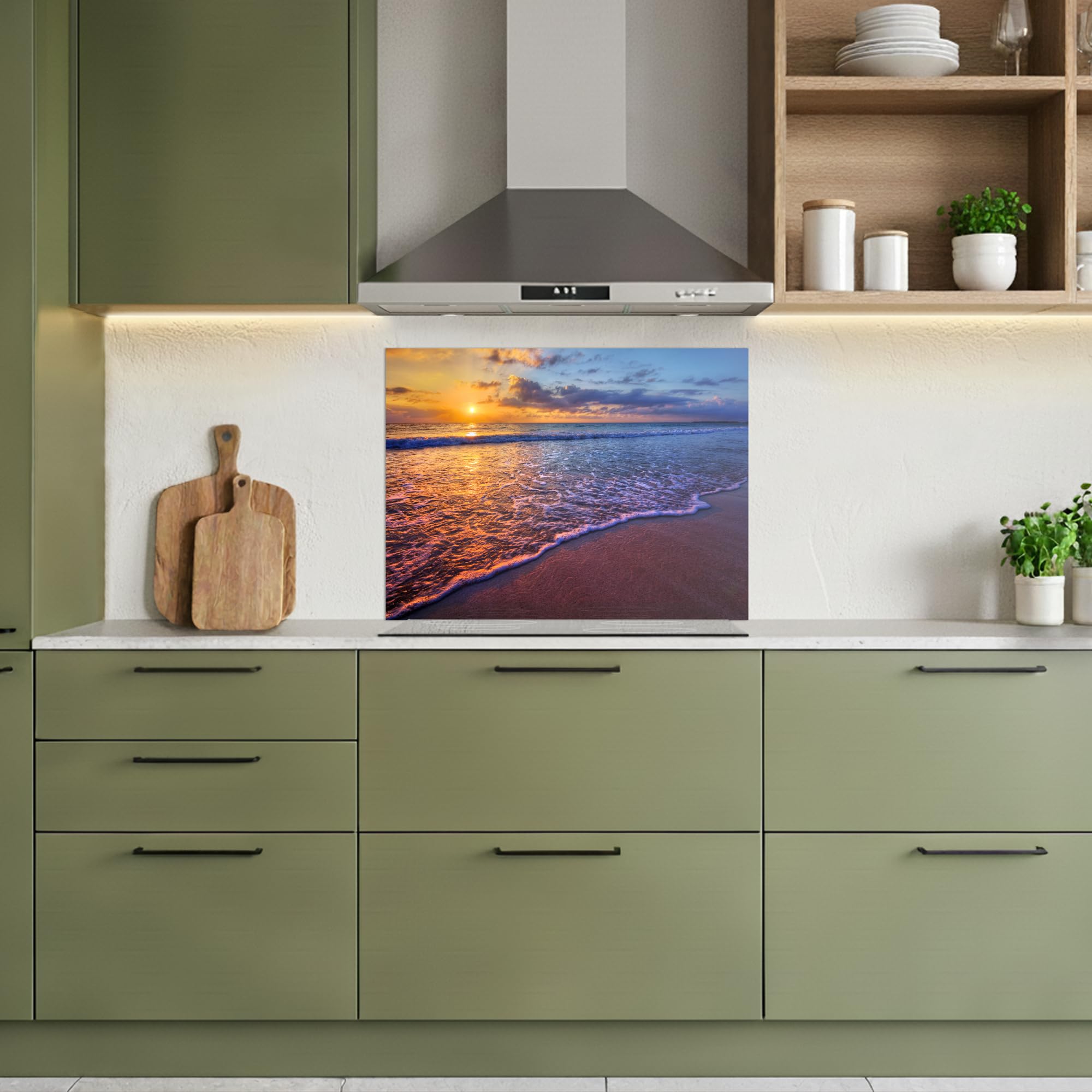 KitchenYeah© Paraschizzi Cucina Adesivo 50x70 cm Pannello Parete Paraspruzzi per Piano Cottura Mare - Spiaggia - Tramonto - Nuvole - Orizzonte