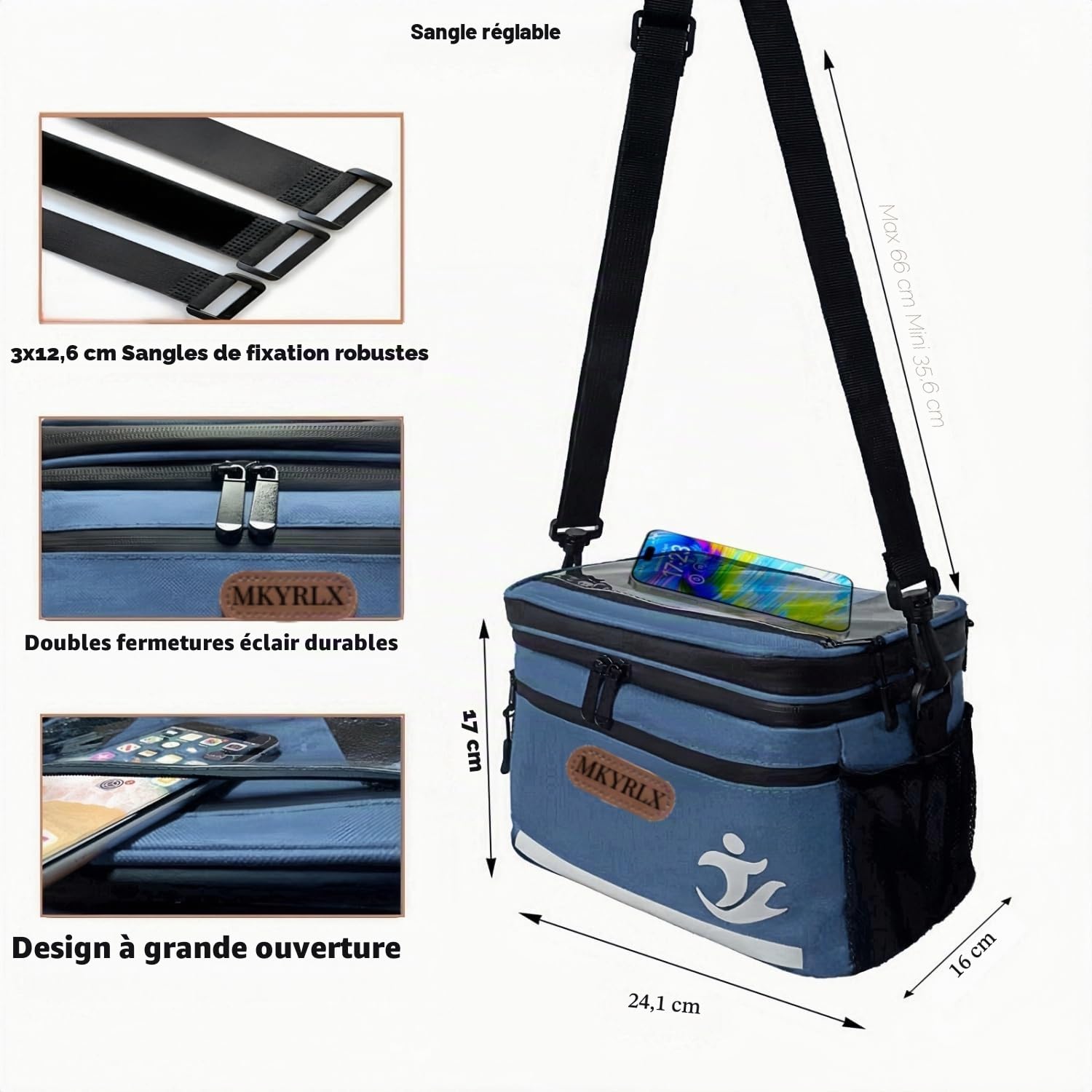 Sacoche de guidon vélo, 5L sac isotherme, sac à lunch, sac isotherme, sacoche de vélo avant, panier de vélo, support pour téléphone portable étanche, sacoche de guidon avec écran tactile et