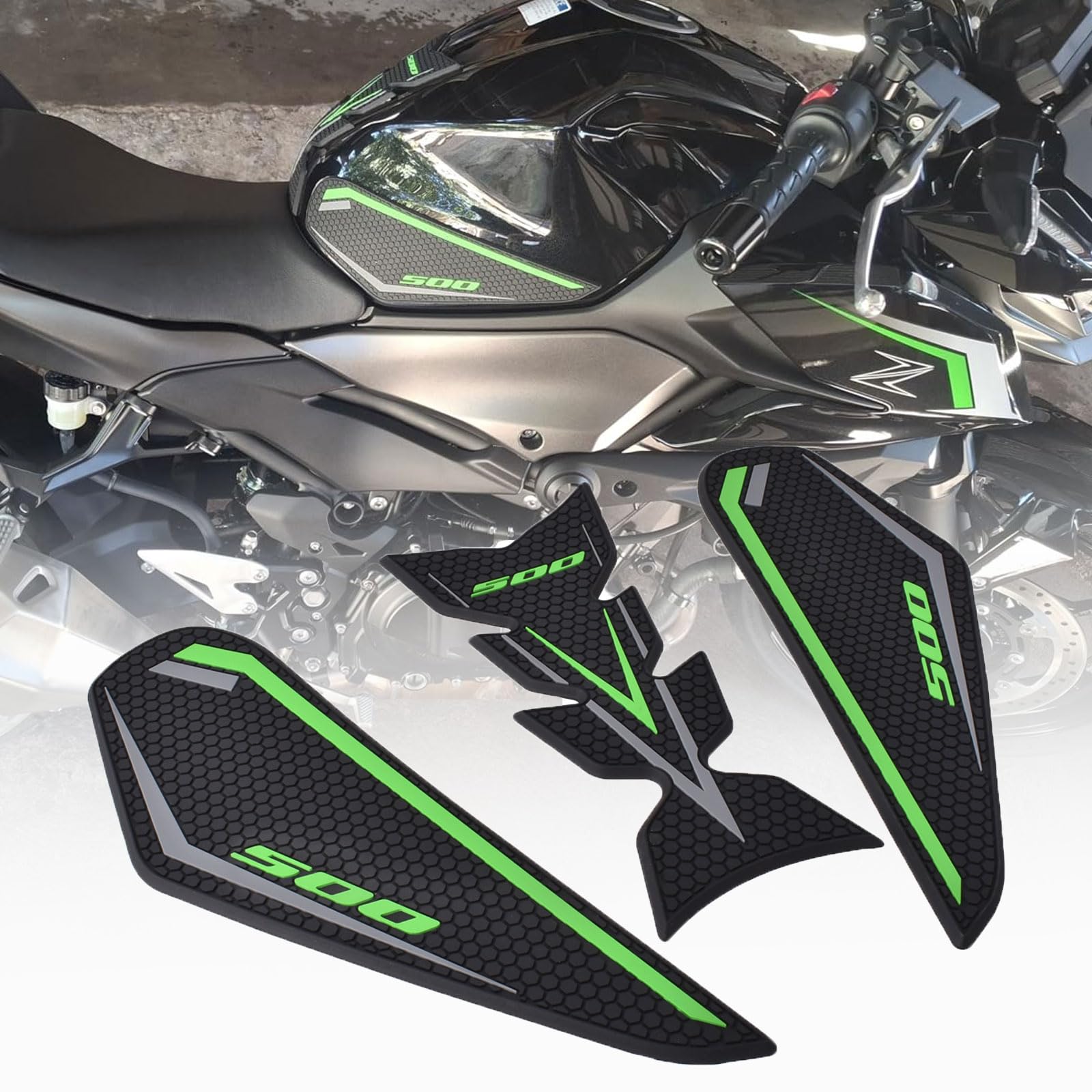 Accessori per moto Protezione laterale antiscivolo per serbatoio carburante per NINJA 500 SE NINJA500 Z500 2024 2025 Protezione serbatoio in gomma impermeabile (Verde chiaro)