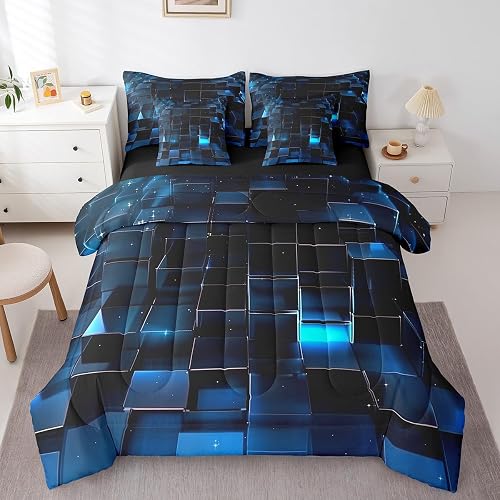 Erosebridal Glitter Checkered Comforter Set with Sheets Queen Size 3D 7 Piece Be