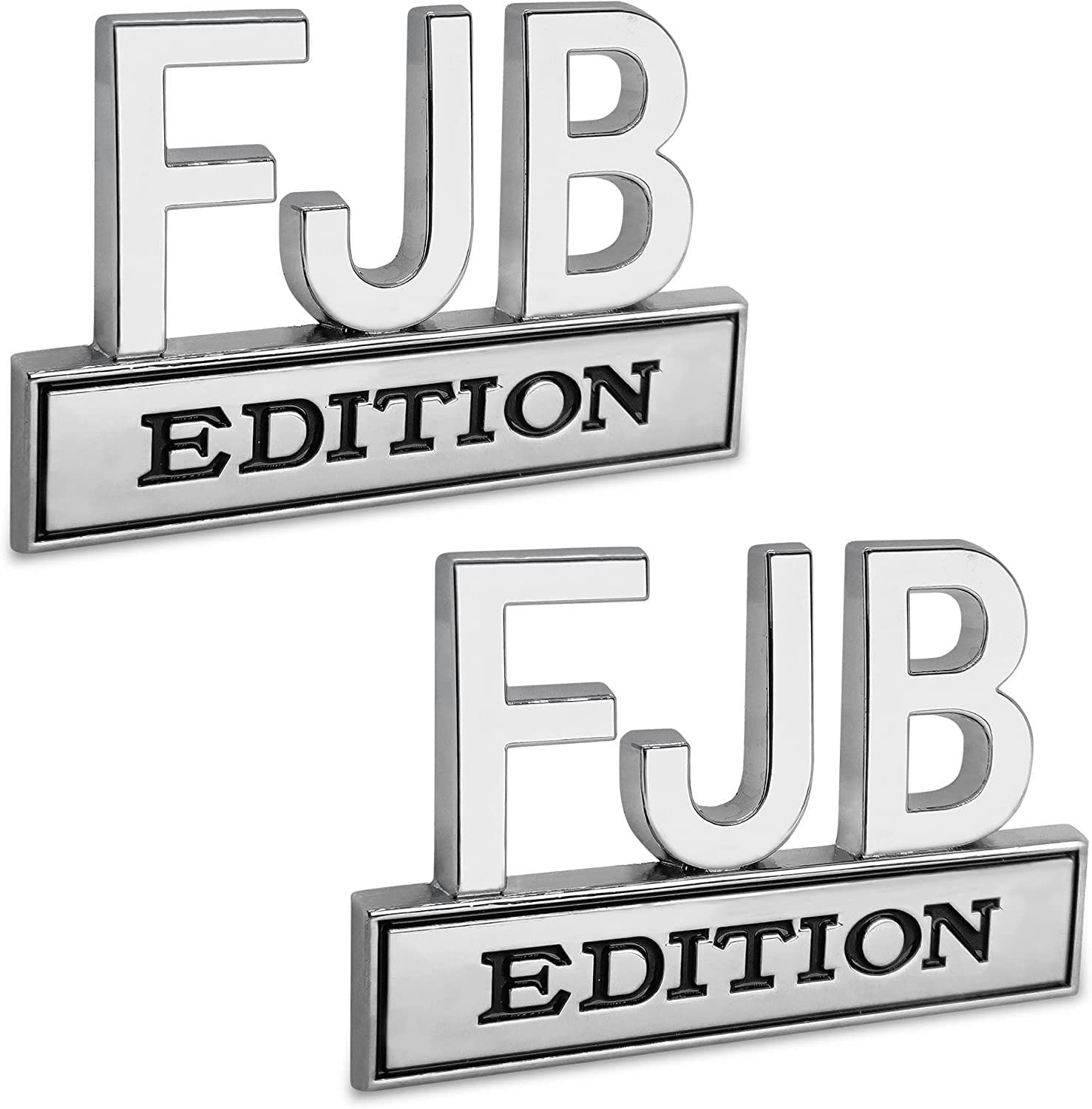 Set of 2 Classic 'F_J_B' 3D Letter Edition Badge Badge Truck SUV Tailgate Car Decal Bumper Decal, Super Adhesive Double Sided Tape, Durable, F150 F250 F350 Compatible (Silver Black)