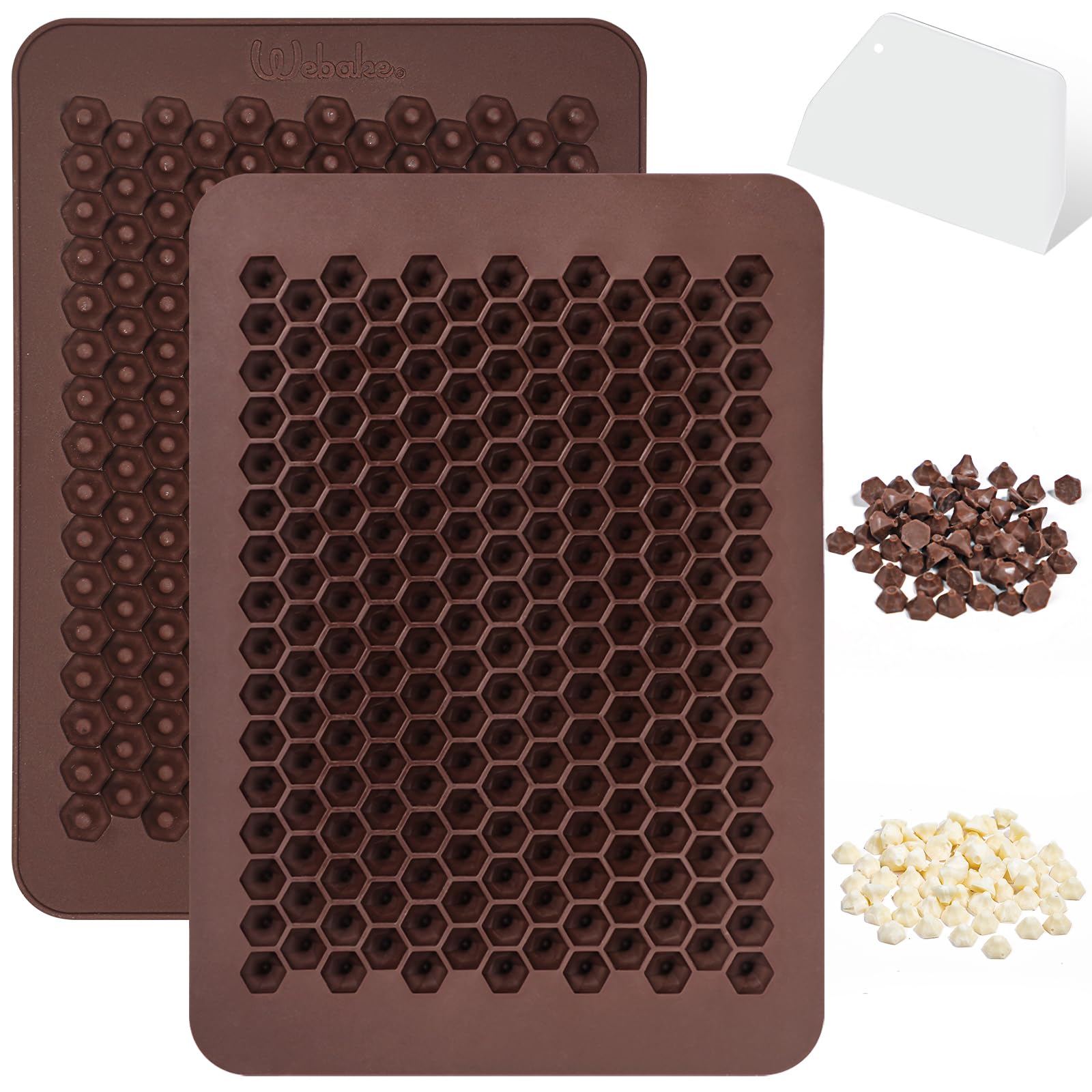 Webake Chocolate Chip Mold 202 Cavity Silicone Mini Candy Molds LFGB 2 Pack For Non Dairy & Sugar Organic Chocolate Chips & Mini Gumdrop, Ganache, Small Dot Cake Decoration (1 Scraper Included)-picture-33