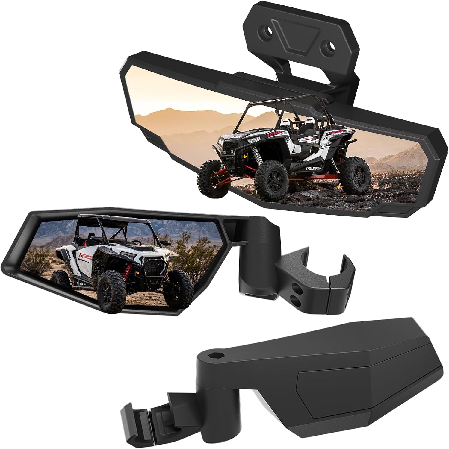 Folding Side Mirrors & Center Rear View Mirror Kit for Polaris RZR XP 1000 / XP 4 1000 Ultimate/Sport/Premium 2024-2025, Adjustable Breakaway Mirrors, Black