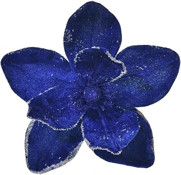 10 Large Christmas Poinsettias Flower Velvet Magnolia Artificial Floral Ornaments Picks Stems Christmas Tree Decorations Pack of 10 for Xmas Tree Party Wedding Centerpiece Royal Blue