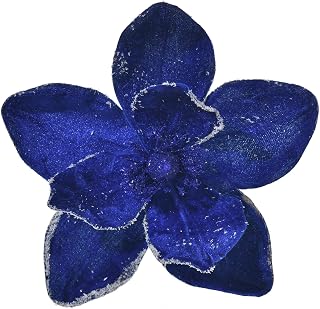 10” Large Christmas Poinsettias Flower Velvet Magnolia Artificial Floral Ornaments Picks Stems Christmas Tree Decorations Pack of 10 for Xmas Tree Party Wedding Centerpiece (Royal Blue)