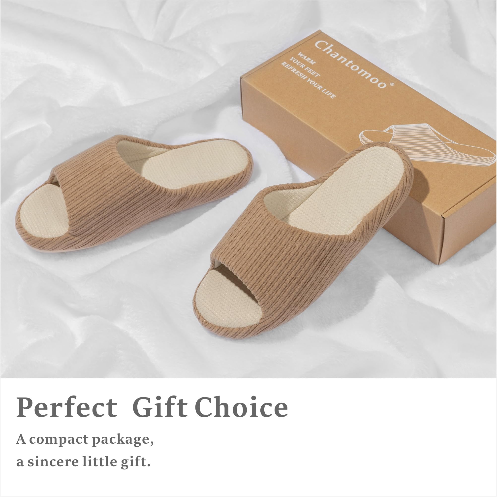 Chantomoo Pantofole da donna in memory foam, comode ciabatte antiscivolo da casa, suola in gomma, per camera da letto, accoglienti, per interni ed esterni, Marrone, 3738 EU