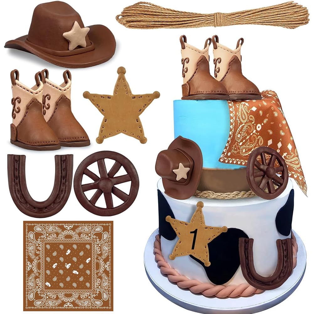8PCS Cowboy Rodeo Cake Toppers Wild West Cowboy Party Decorations,Country and Western,Cowgirl Boots and Hat Cake Toppers,Yellowstone Theme Party Cake Decoration for Halloween,Christmas,New Year