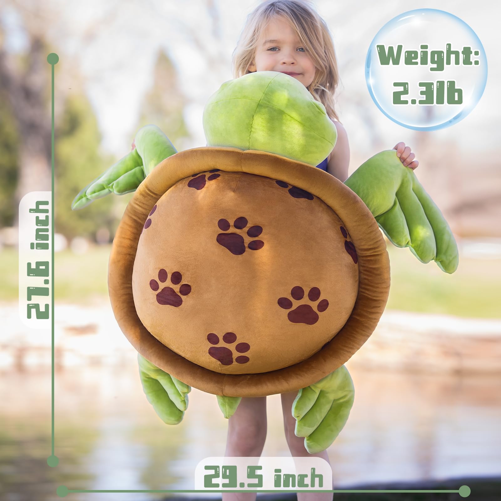 Muiteiur 28Inch Sea Turtle Stuffed Animal, Large Plush Pillow Toy, Soft Stuffed Turtle with Cute Footprints, for Kids - Image 2