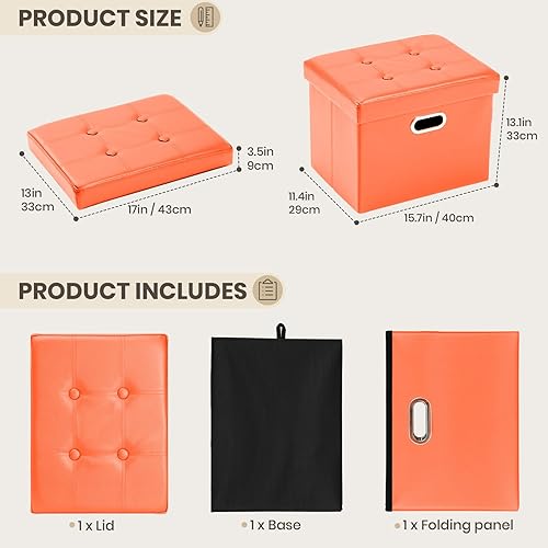Miniatura 20 de COSYLAND - Reposapiés u otomano con almacenamiento plegable de piel, con agujero para agarrar, para habitación, tamaño pequeño, rectangular, 17 x 15