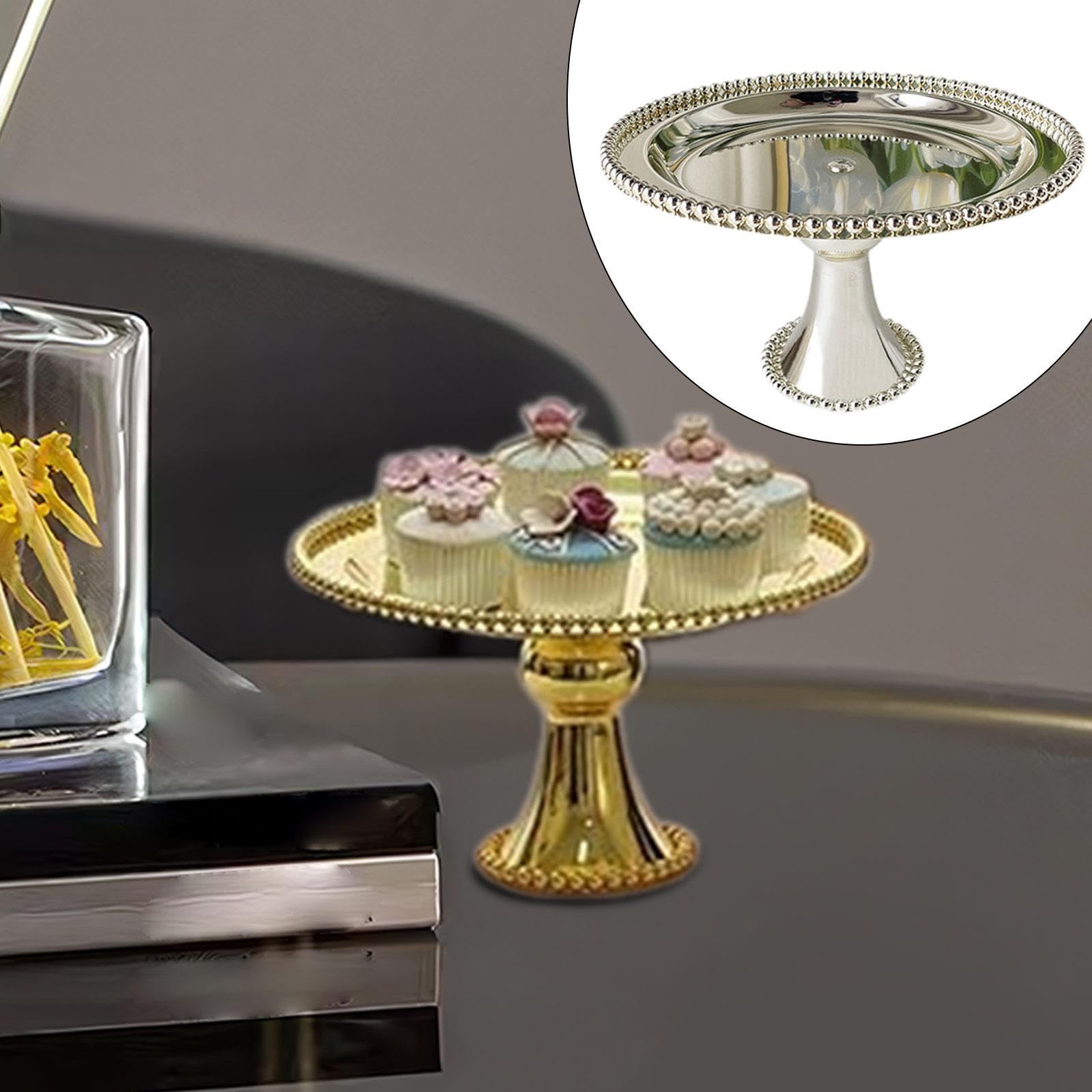 Présentoir à Gâteaux Plateau à Dessert Assiette sur Pied Cloche Pâtisserie Support En Fer Décoratif Robuste pour Service de Friandises Adapté à La Déc, Argent